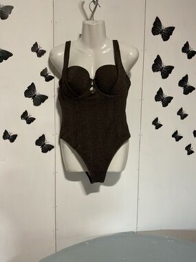 Sparkle Brown Underwire One-Piece Bodysuit 1070